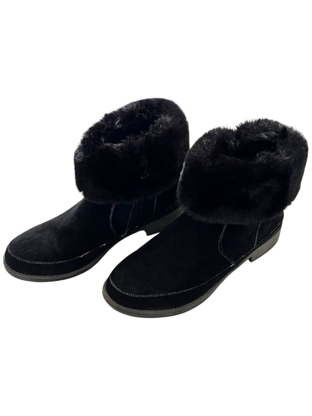 Propet Tabitha Black Ankle Boots Womens Sz 10W Zip Closure Faux-Fur Collar